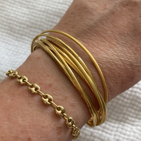 Vintage goldtone clinky thin bangles (9) alternating matte and shiny bangles - Picture 3 of 7